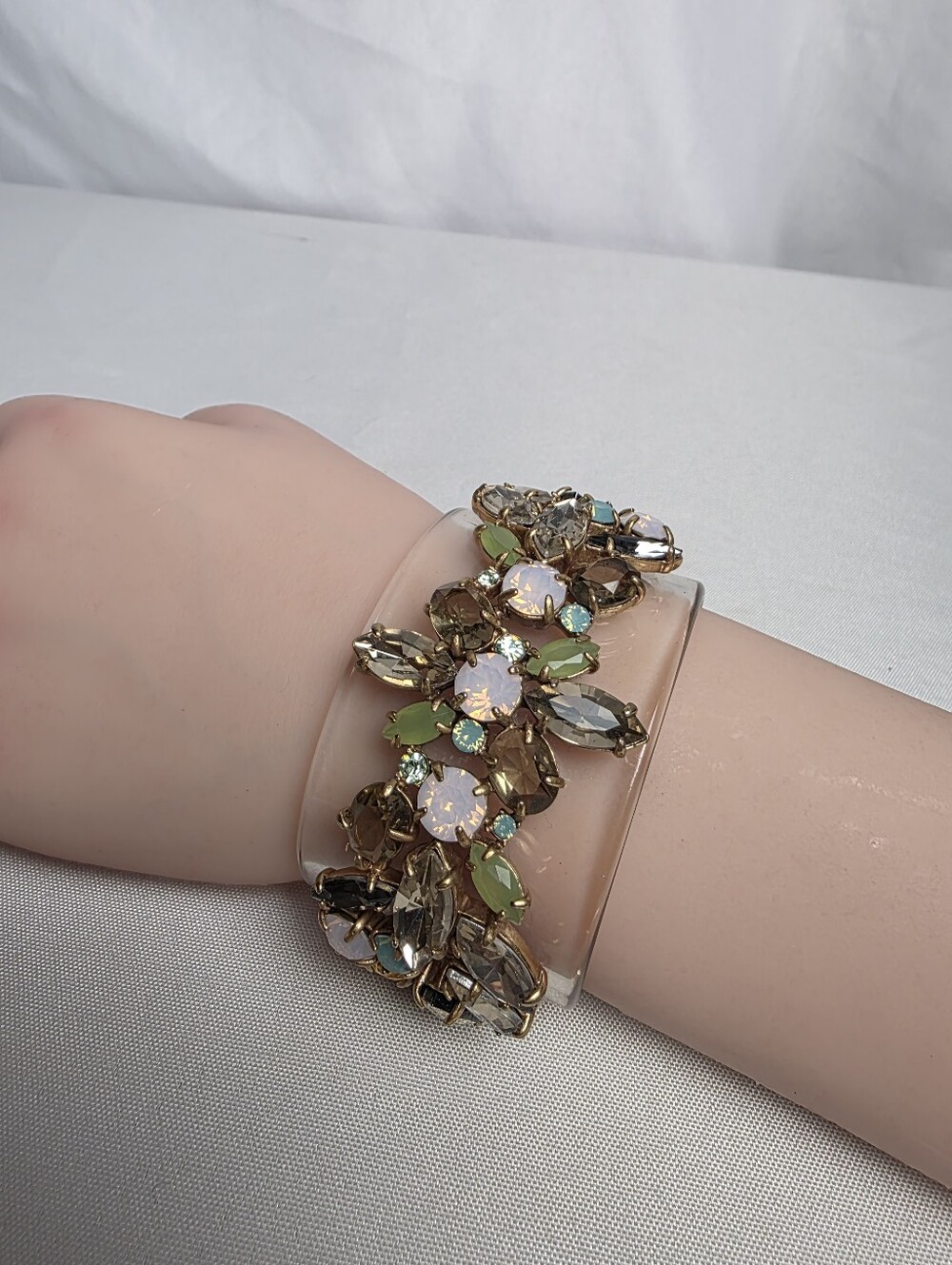 J.Crew Clear Lucite Glass Rhinestone Statement Bracelet
